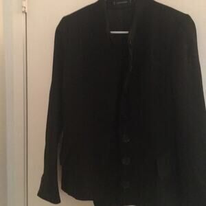 Calvin Rucker single breasted three button black 100% silk blazer, size 2